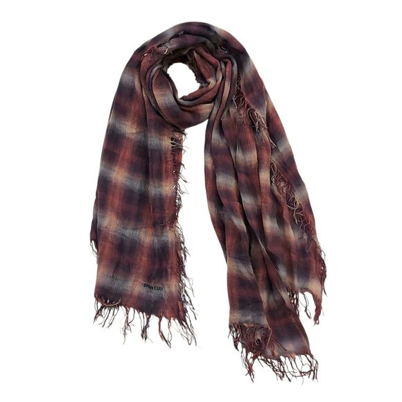 Chan Luu Scarf Womens One Size Dark Sapphire Ombre Plaid Fringed Silk Cashmere - Picture 1 of 11